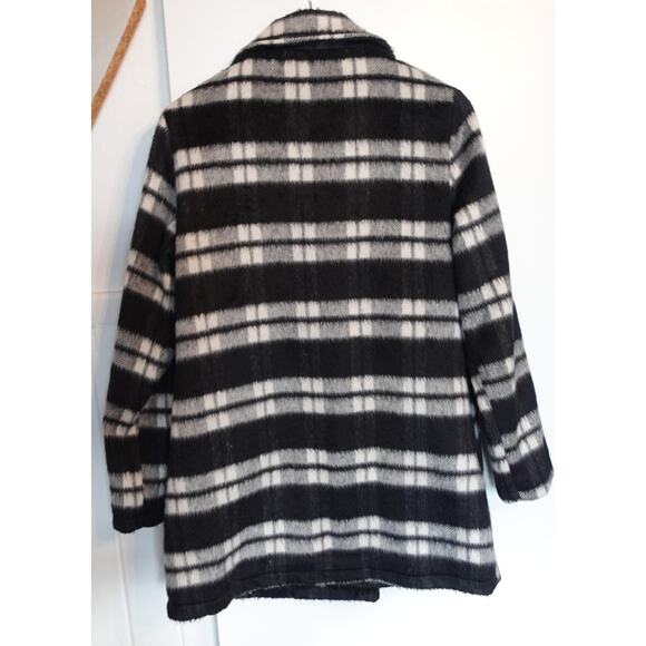 Vintage Y2K YMI Coat Large Black White Plaid 90s Fuzzy Oversized Jacket Wool - Picture 2 of 8
